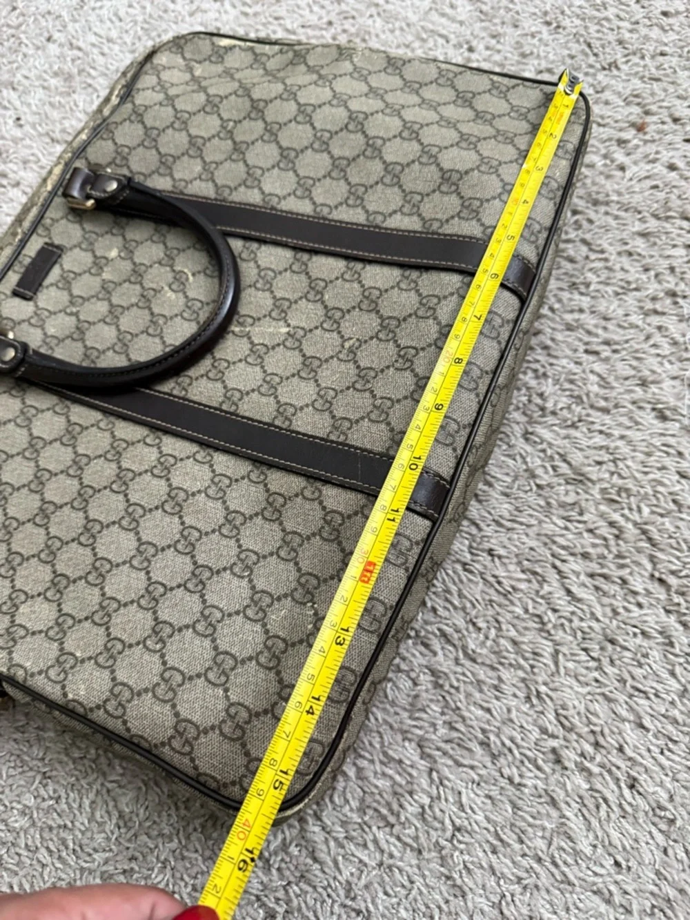 Gucci Beige Monogram Canvas Laptop Briefcase with Brown Trim